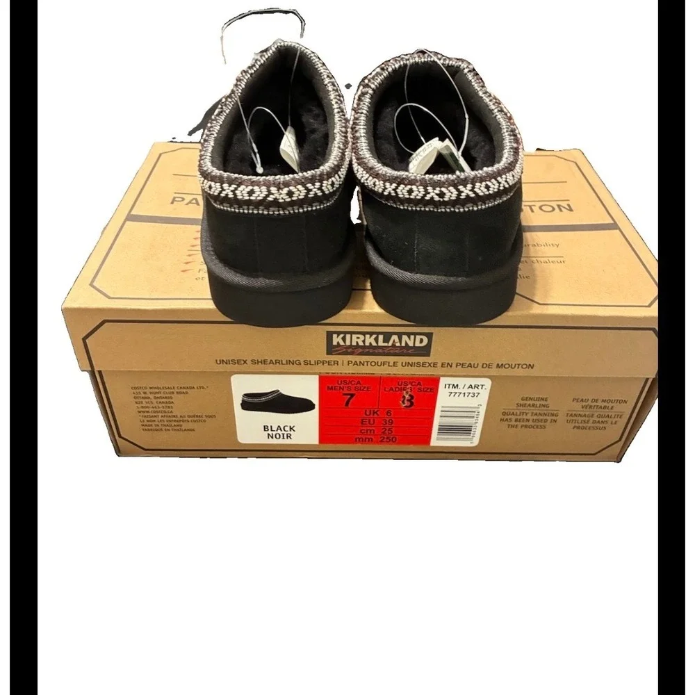 Kirkland Signature Unisex Shearling Slipper Black Suede 7771737 Mens 7 Womens 8